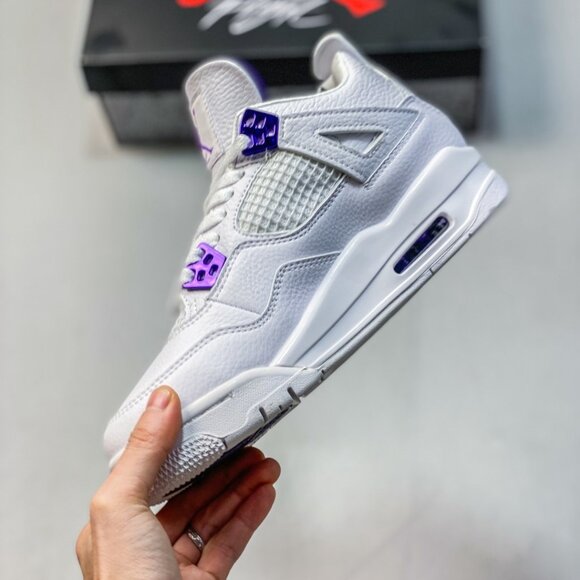Men's White Mid Sneakers Shoes -Jordan 4 Retro Purple Metallic - Picture 4 of 6